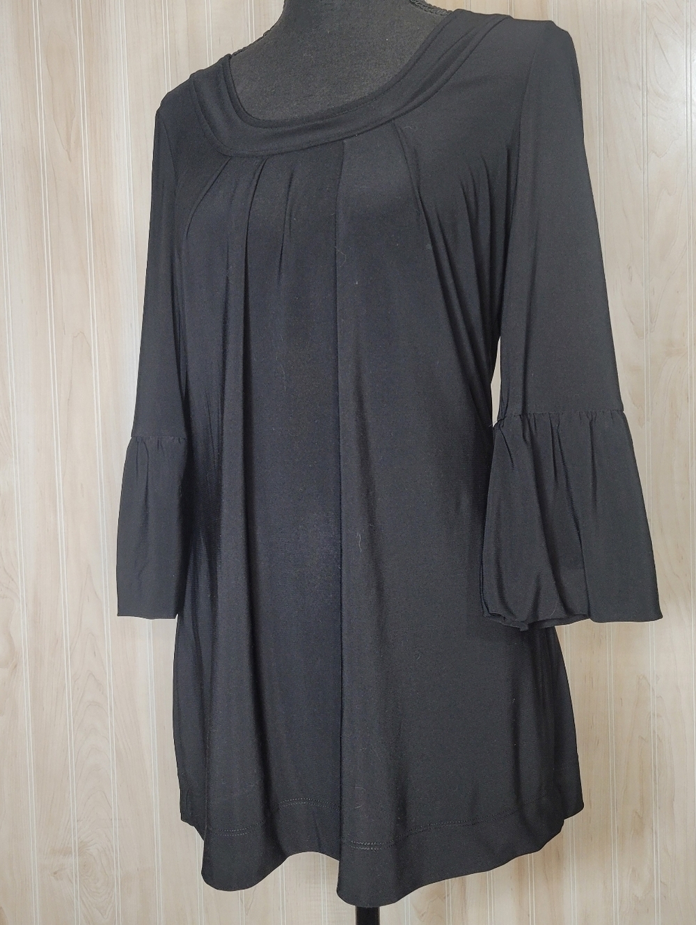 White House Black Market Black Blouse Top with Juliet Trumpet Sleeves Sz Sm - Picture 1 of 7